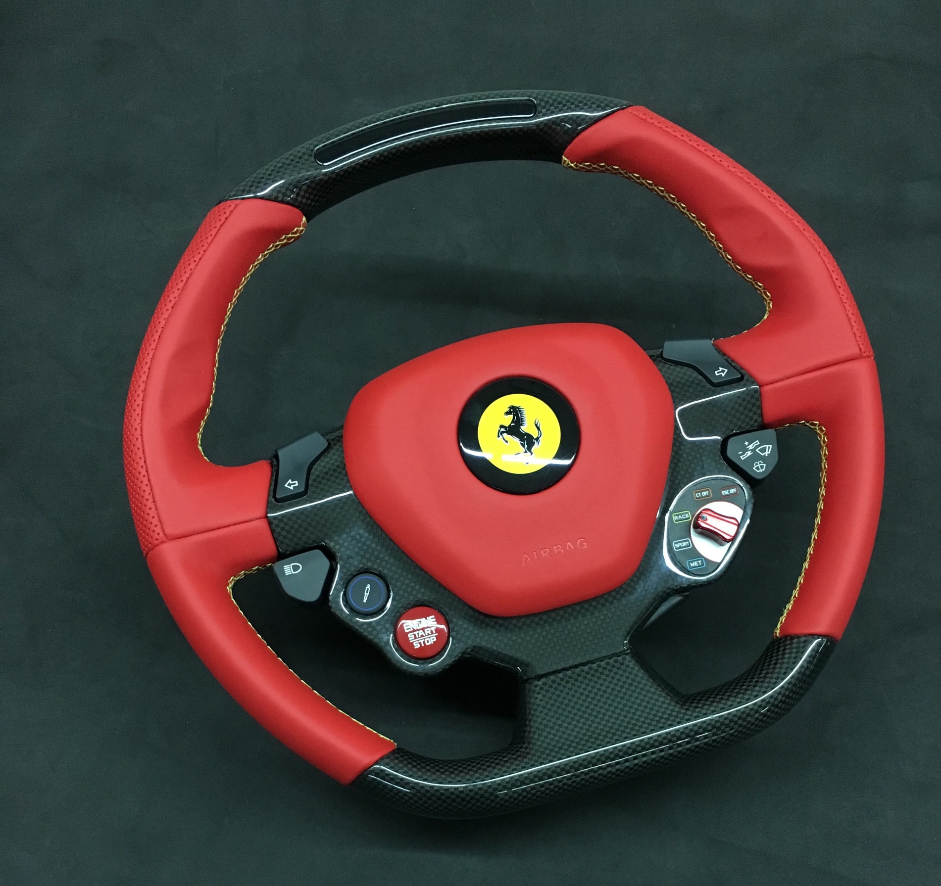Ferrari Performance Steering Wheel | Carbon Fiber & Red Leather with Manettino Dial,OUE CARBON FIBER,Ferrari Performance Steering Wheel