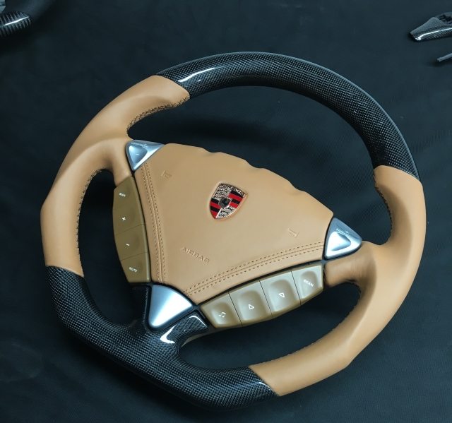 Porsche Sport Steering Wheel | Carbon Fiber & Beige Leather with PDK Controls,OUE CARBON FIBER,Porsche Sport Steering Wheel