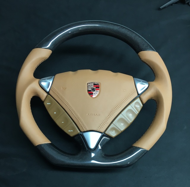 Porsche Sport Steering Wheel | Carbon Fiber & Beige Leather with PDK Controls,OUE CARBON FIBER,Porsche Sport Steering Wheel