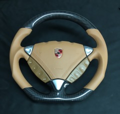 Porsche Sport Steering Wheel | Carbon Fiber & Beige Leather with PDK Controls,OUE CARBON FIBER,Porsche Sport Steering Wheel