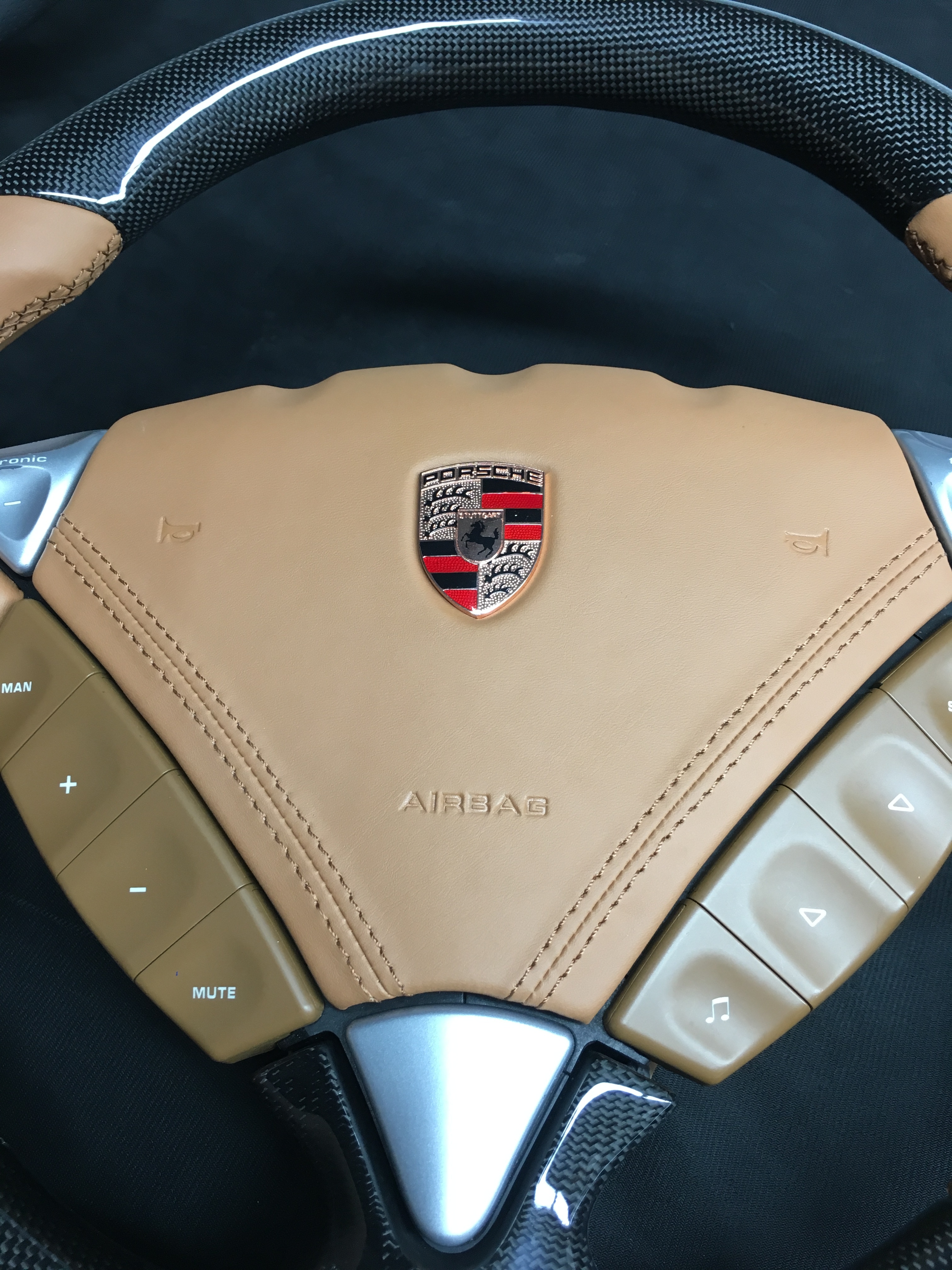 Porsche Sport Steering Wheel | Carbon Fiber & Beige Leather with PDK Controls,OUE CARBON FIBER,Porsche Sport Steering Wheel