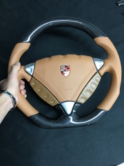 Porsche Sport Steering Wheel | Carbon Fiber & Beige Leather with PDK Controls,OUE CARBON FIBER,Porsche Sport Steering Wheel