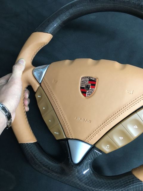 Porsche Sport Steering Wheel | Carbon Fiber & Beige Leather with PDK Controls,OUE CARBON FIBER,Porsche Sport Steering Wheel