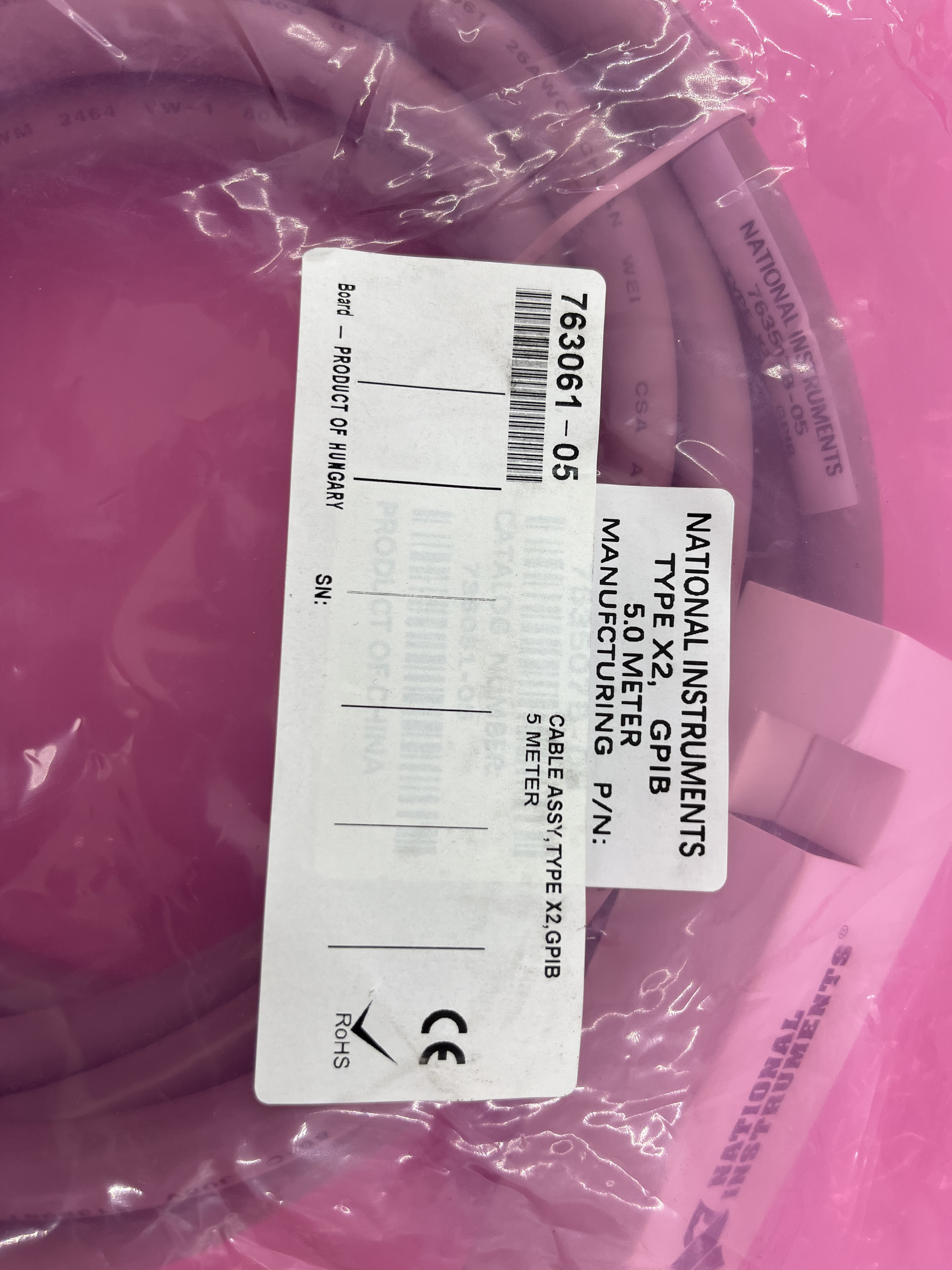 NI Cable Assy 763061-05 X2 Double-Shielded 5m Stackable IEEE488 GPIB Cable PN:763061-05,NI-Module,NI Cable Assy 763061-05 X2 Double-Shielded 5m Stackable IEEE488 GPIB Cable PN:763061-05