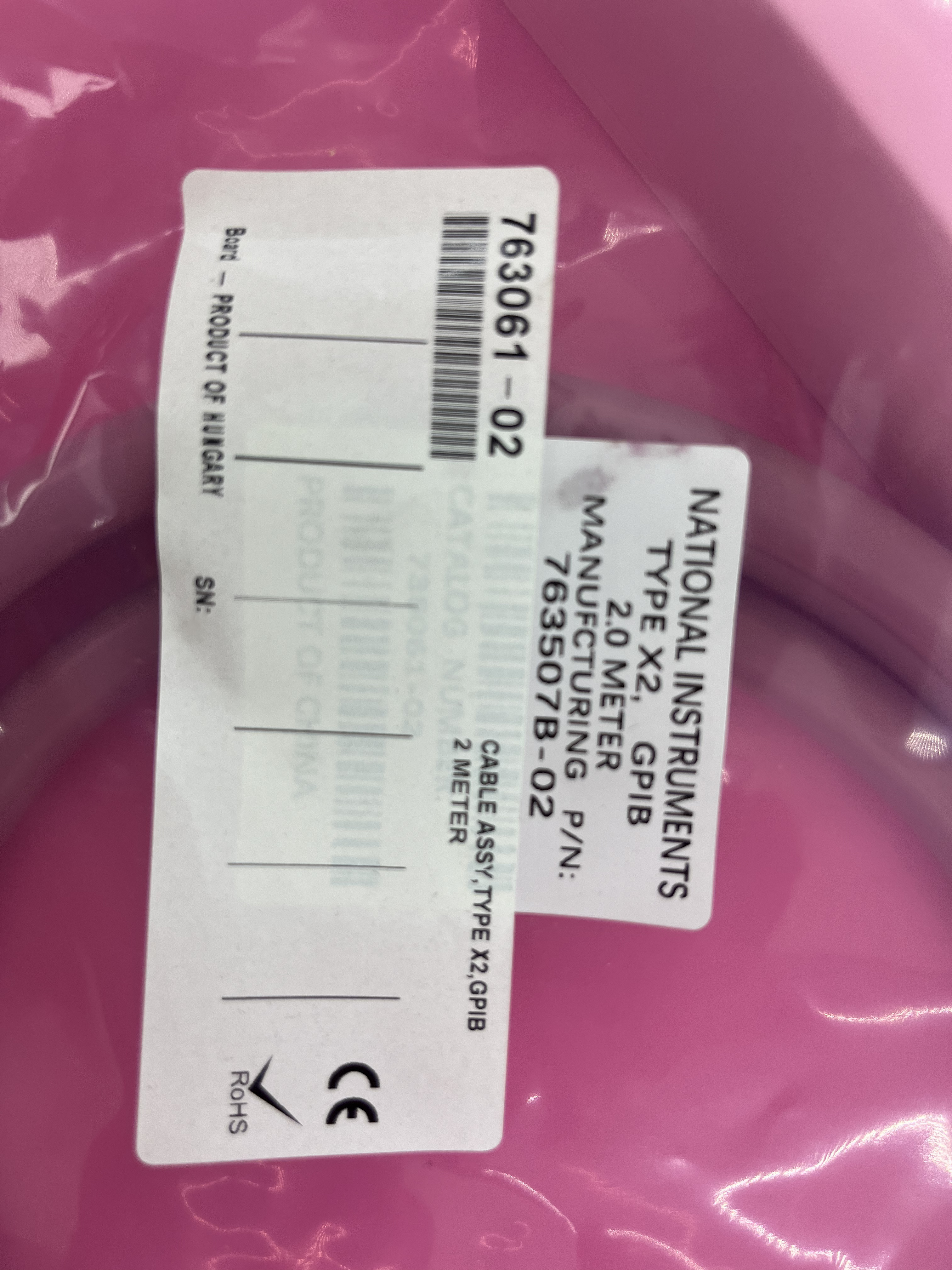 NI Cable Assy 763061-02 X2 Double-Shielded 2m Stackable IEEE488 GPIB Cable PN:763061-02,NI-Module,NI Cable Assy 763061-02 X2 Double-Shielded 2m Stackable IEEE488 GPIB Cable PN:763061-02