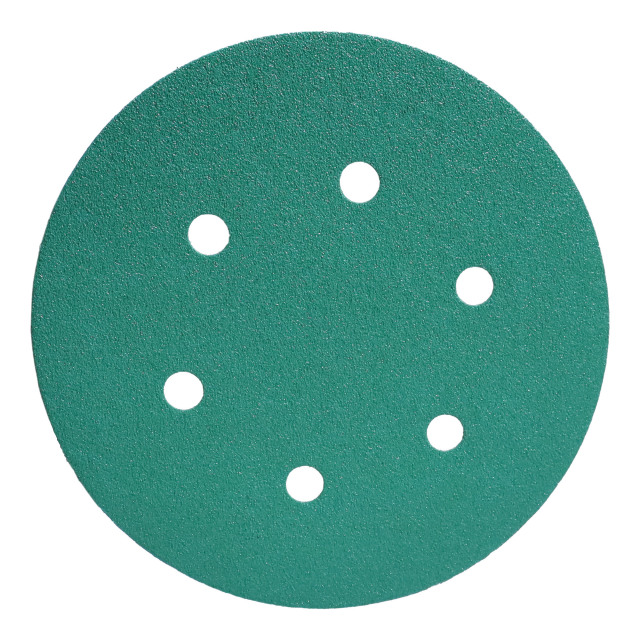 6-Inch 6-Hole Green Polyester Film Sanding Disc P120,6-Inch 6-Hole Green Polyester Film Sanding Disc P120