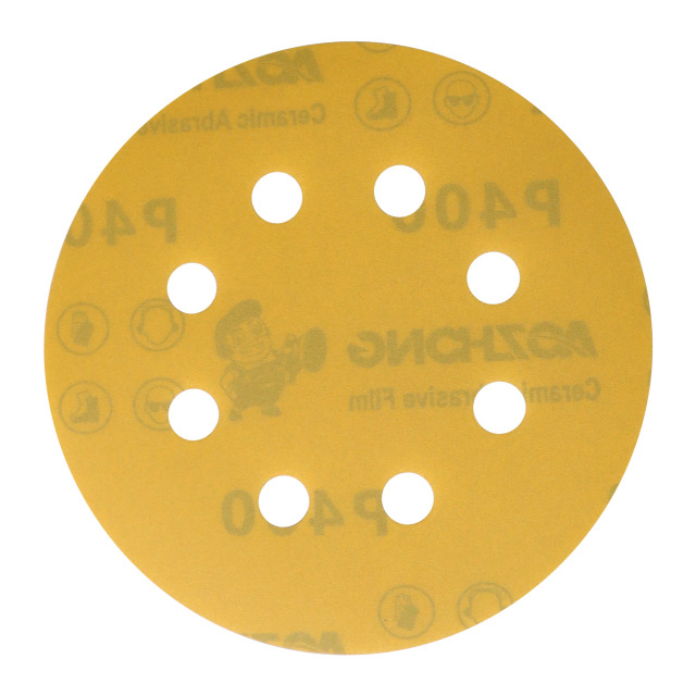 6-inch 8-hole yellow polyester film sanding disc P400,6-inch 8-hole yellow polyester film sanding disc P400