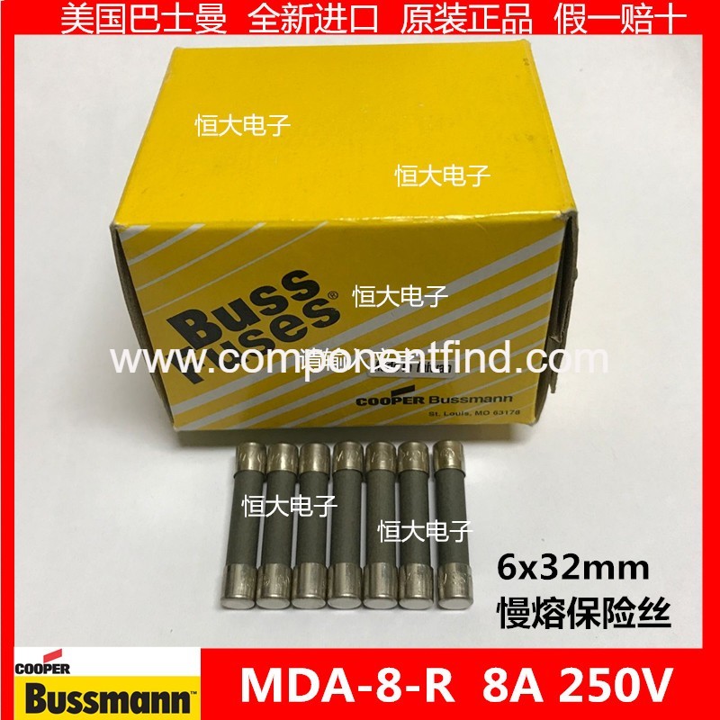 6*32mm BUSS fuse/tube Bussmann slow blow fuse MDA-8-R 8A 250V