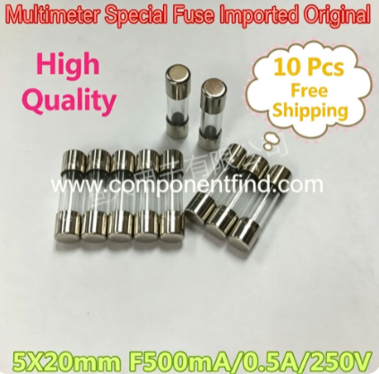 5*20 F500MA glass insurance tube multimeter fuse 250V 0.5A UL package 10