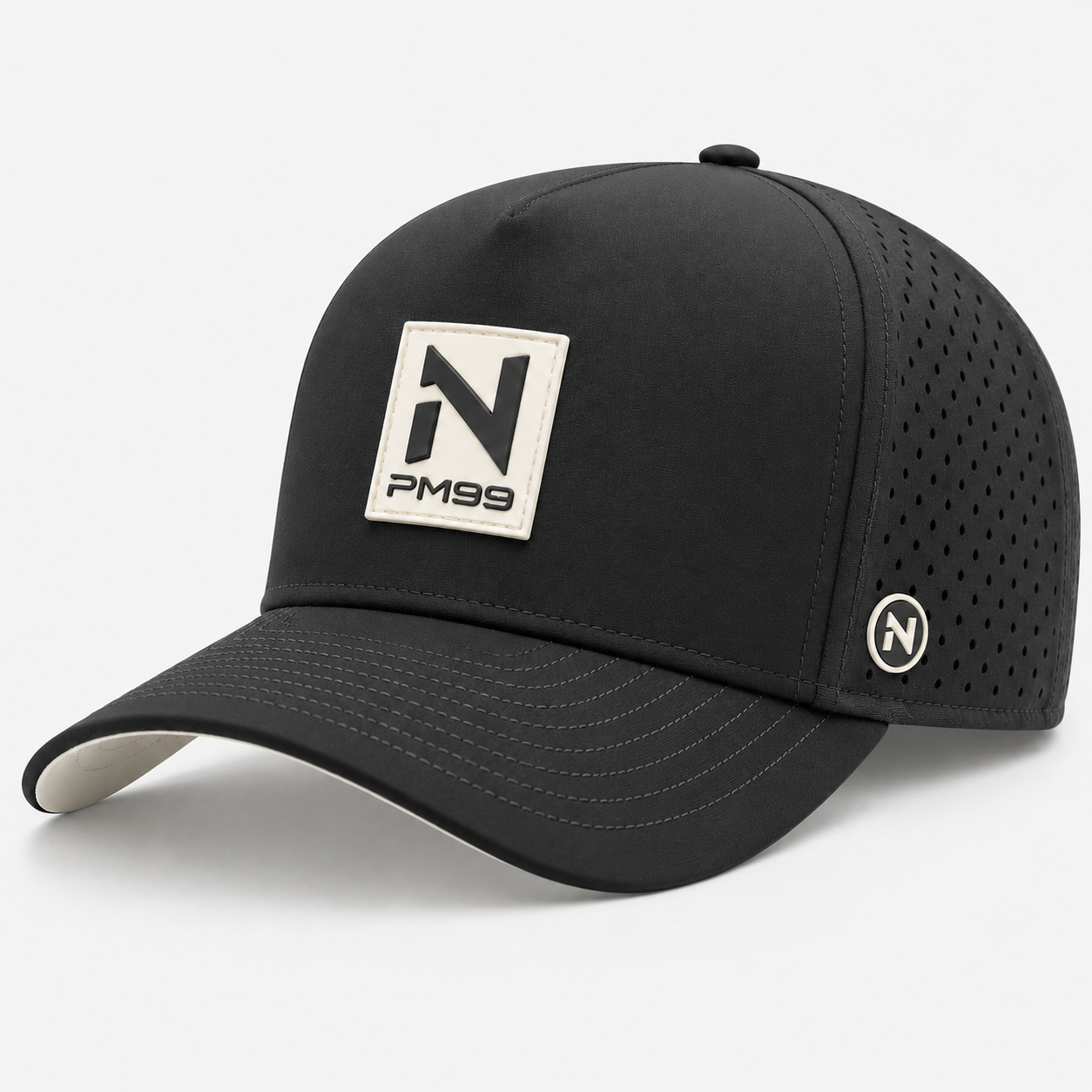 ブラックパフォーマンスゴルフキャップ、www.nearlonggolf.com、ラバーパッド付きブラックパフォーマンスゴルフキャップ