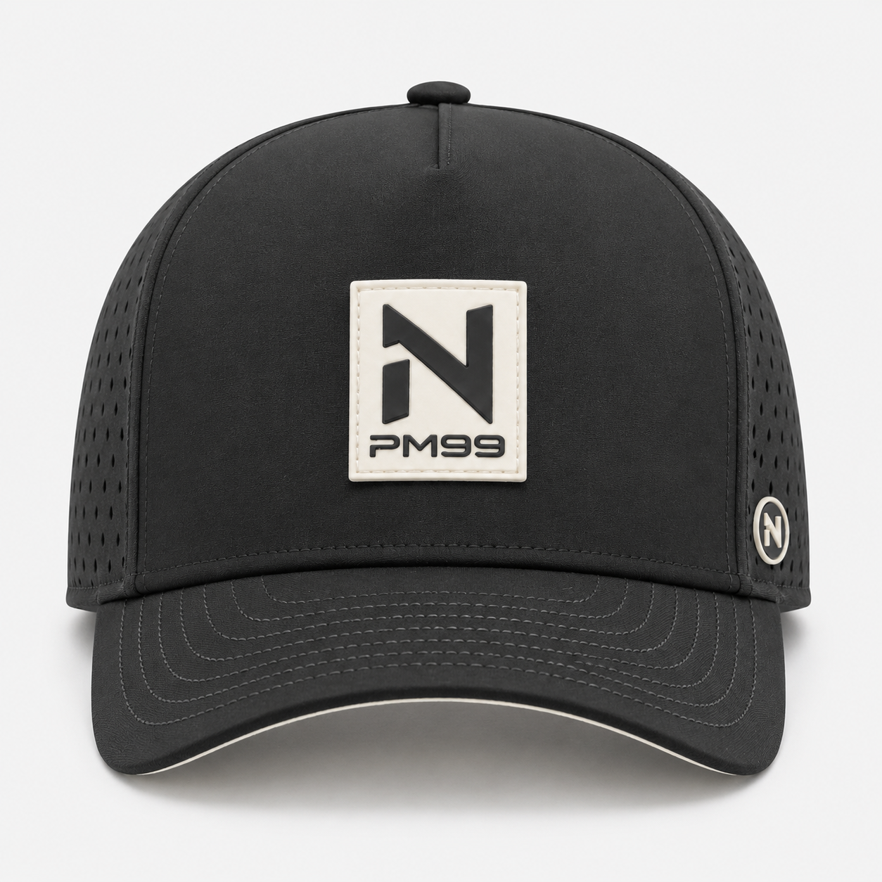 ブラックパフォーマンスゴルフキャップ、www.nearlonggolf.com、ラバーパッド付きブラックパフォーマンスゴルフキャップ