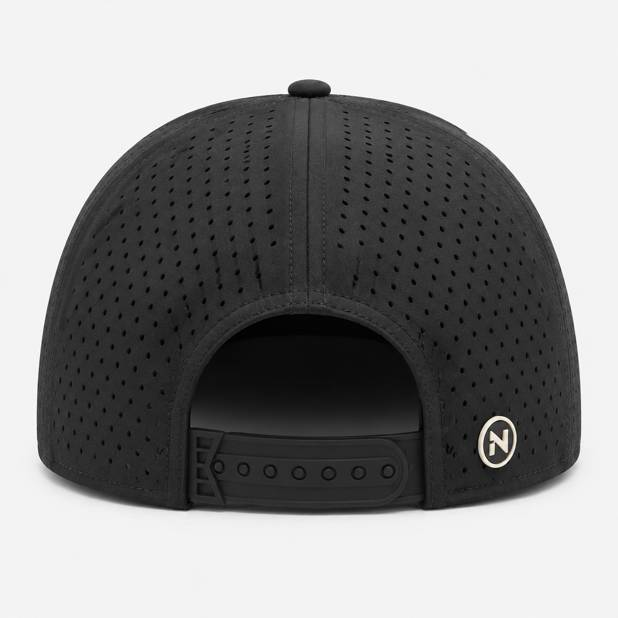 ブラックパフォーマンスゴルフキャップ、www.nearlonggolf.com、ラバーパッド付きブラックパフォーマンスゴルフキャップ