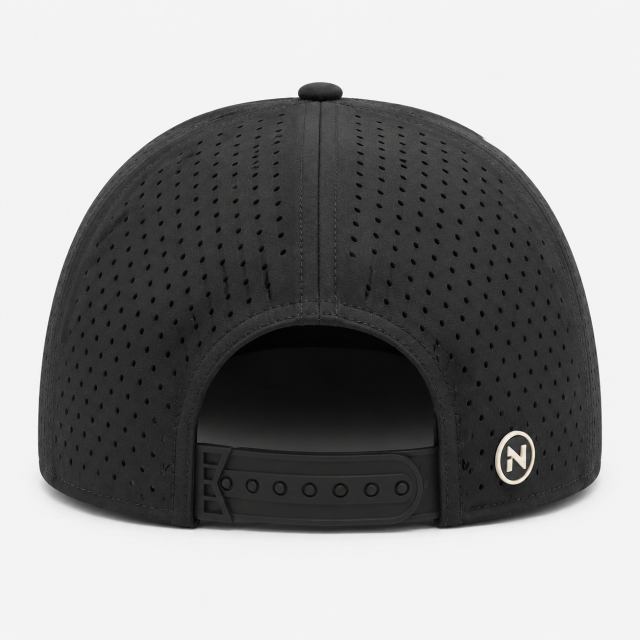 ブラックパフォーマンスゴルフキャップ、www.nearlonggolf.com、ラバーパッド付きブラックパフォーマンスゴルフキャップ