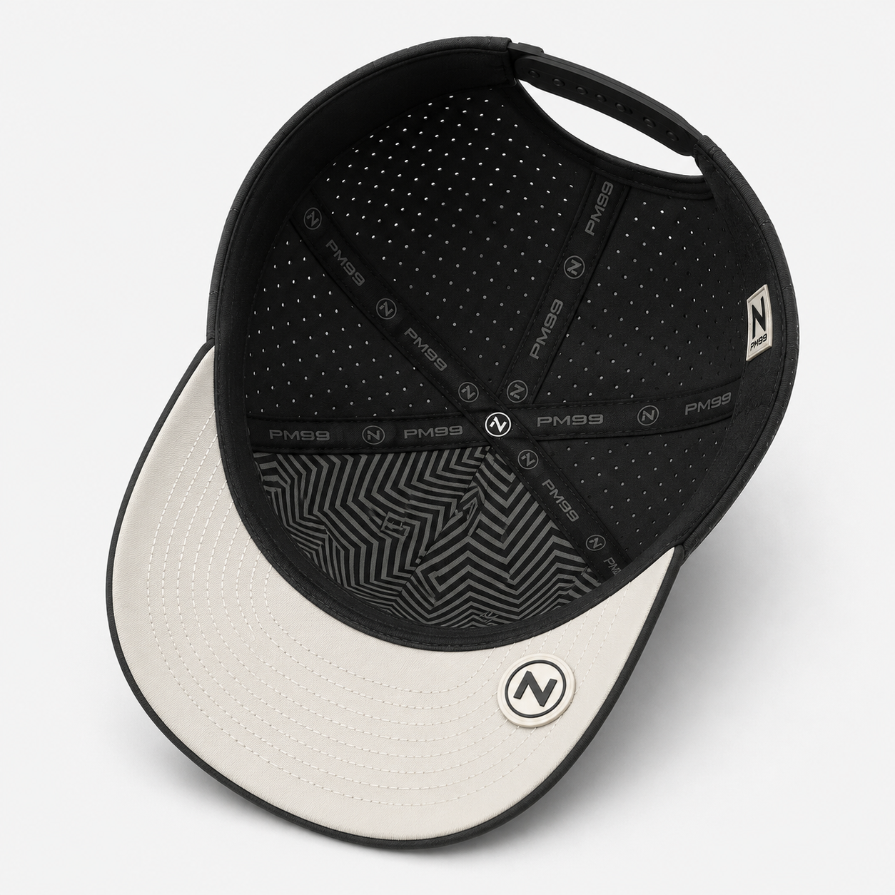 ブラックパフォーマンスゴルフキャップ、www.nearlonggolf.com、ラバーパッド付きブラックパフォーマンスゴルフキャップ