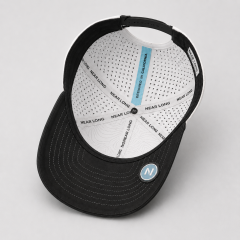 White Golf Cap,www.nearlonggolf.com,Two Tone Golf Cap With Black Brim And Vented Panels
