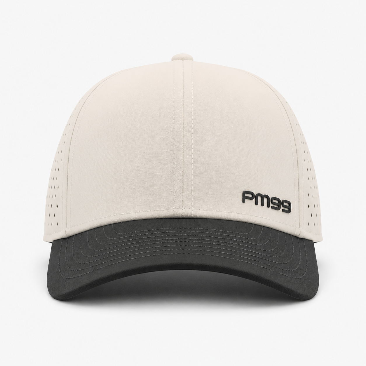 White Golf Cap,www.nearlonggolf.com,Two Tone Golf Cap With Black Brim And Vented Panels