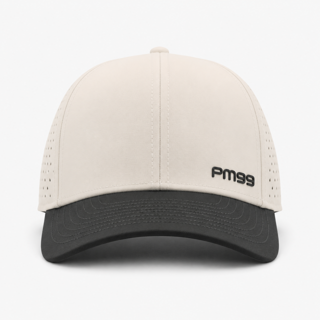 White Golf Cap,www.nearlonggolf.com,Two Tone Golf Cap With Black Brim And Vented Panels