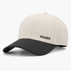White Golf Cap,www.nearlonggolf.com,Two Tone Golf Cap With Black Brim And Vented Panels