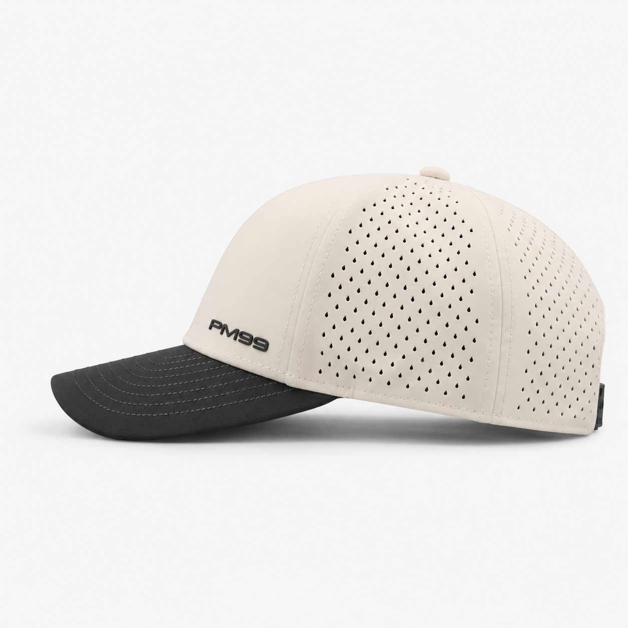White Golf Cap,www.nearlonggolf.com,Two Tone Golf Cap With Black Brim And Vented Panels