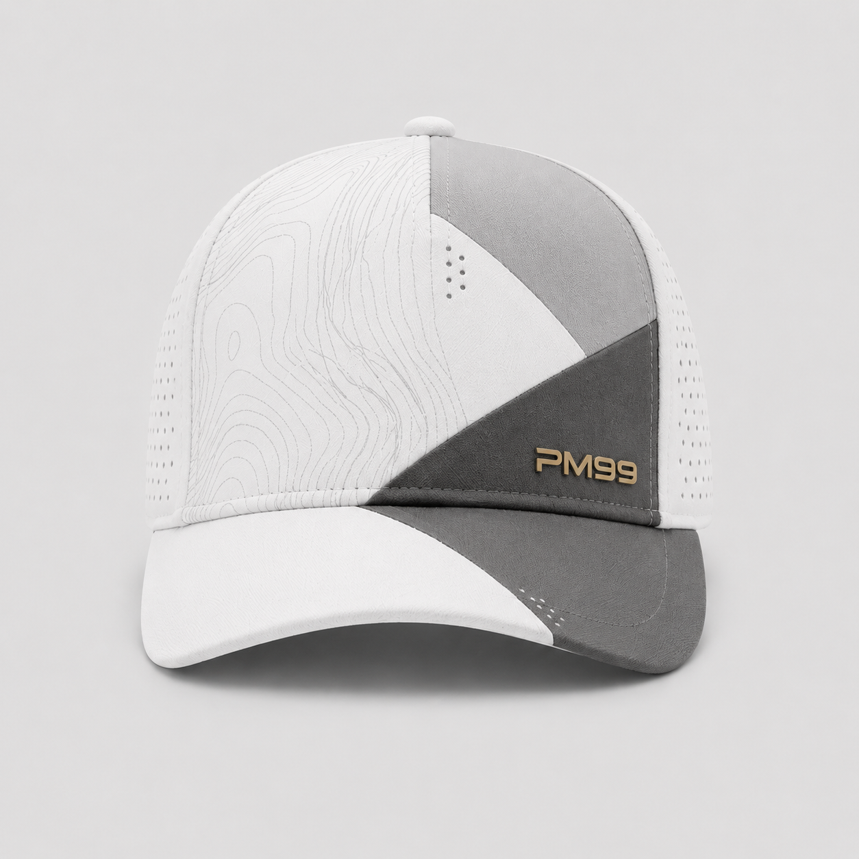 Golf Hat,www.nearlonggolf.com,White Grey 6 Panel Golf Hat With Geometric Pattern