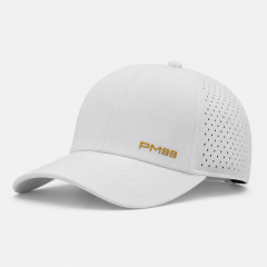 White Vented Golf Cap,www.nearlonggolf.com,White Vented Golf Cap With Gold Logo Detail
