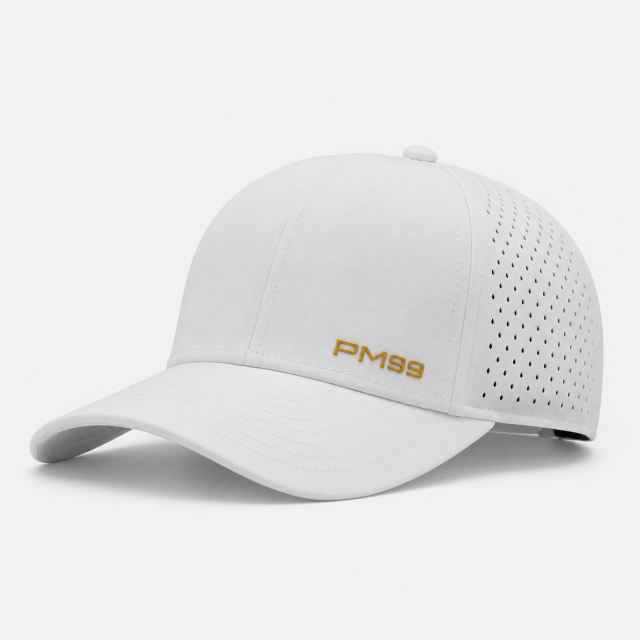 White Vented Golf Cap,www.nearlonggolf.com,White Vented Golf Cap With Gold Logo Detail