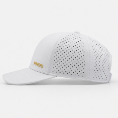 White Vented Golf Cap,www.nearlonggolf.com,White Vented Golf Cap With Gold Logo Detail