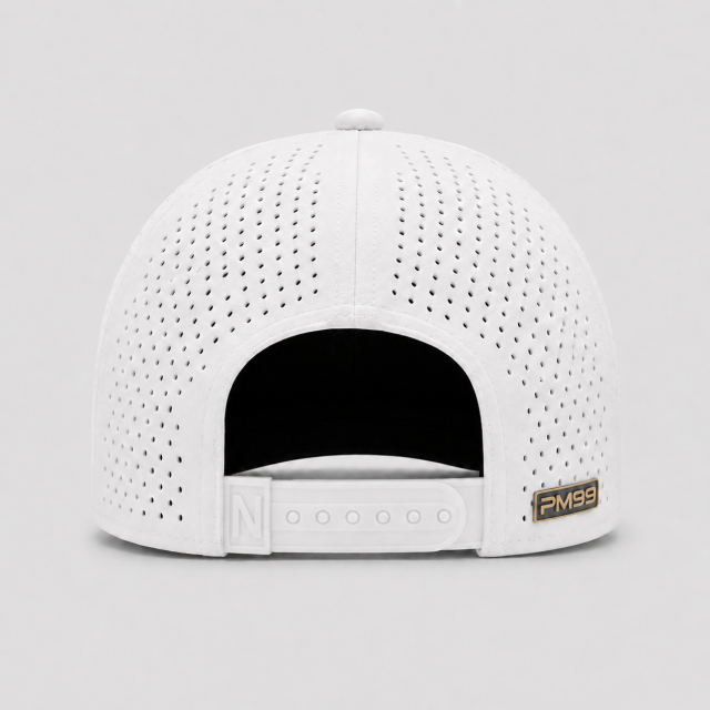 White Vented Golf Cap,www.nearlonggolf.com,White Vented Golf Cap With Gold Logo Detail