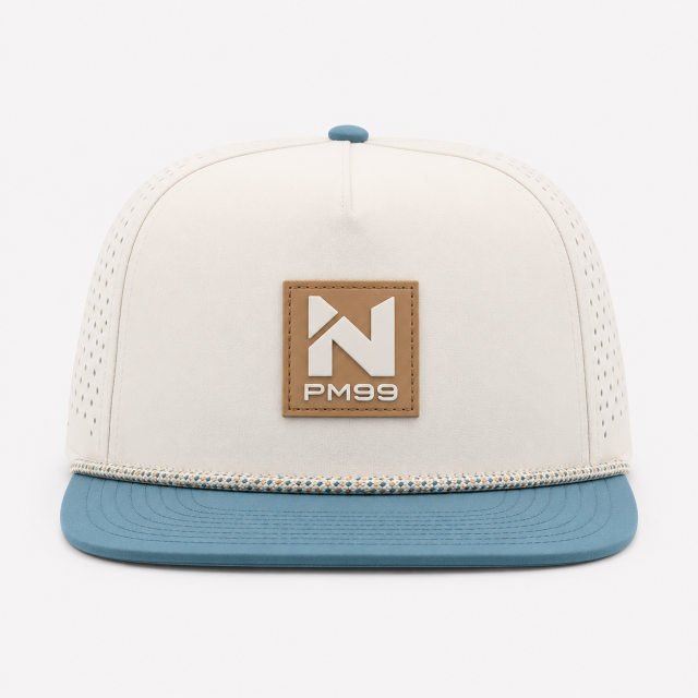 Ivory Blue Golf Rope Hat,www.nearlonggolf.com,Ivory Blue Golf Rope Hat With Leather Patch Logo