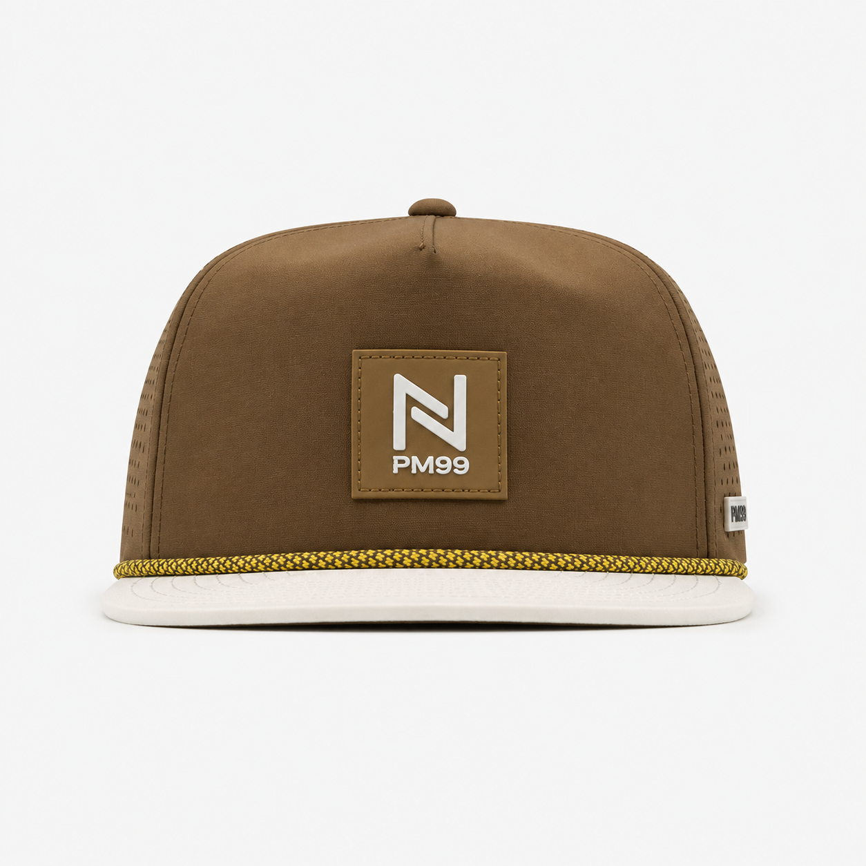 Brown Golf Cap,www.nearlonggolf.com,Brown Golf Cap With White Flat Bill And Rope Detail