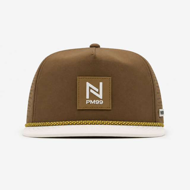 Brown Golf Cap,www.nearlonggolf.com,Brown Golf Cap With White Flat Bill And Rope Detail