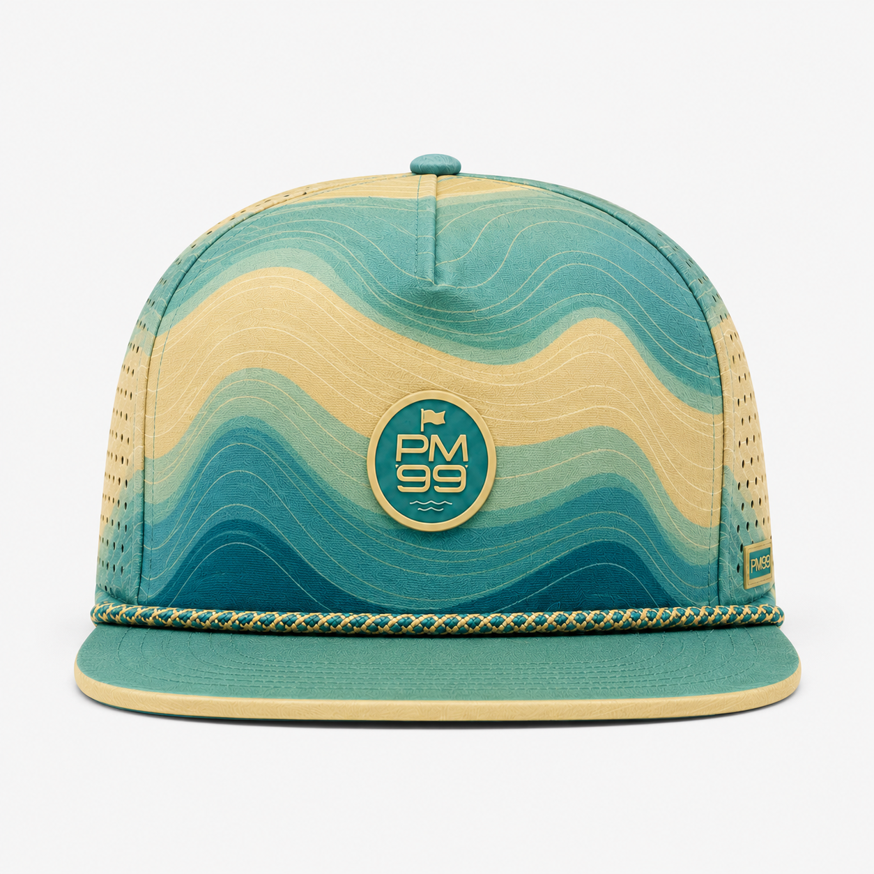 Teal Wave Pattern Golf Rope Hat,www.nearlonggolf.com,Teal Wave Pattern Golf Hat With Rope And Side Vents