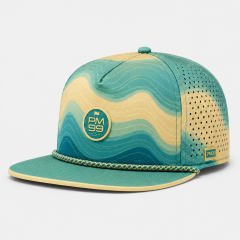 Teal Wave Pattern Golf Rope Hat,www.nearlonggolf.com,Teal Wave Pattern Golf Hat With Rope And Side Vents
