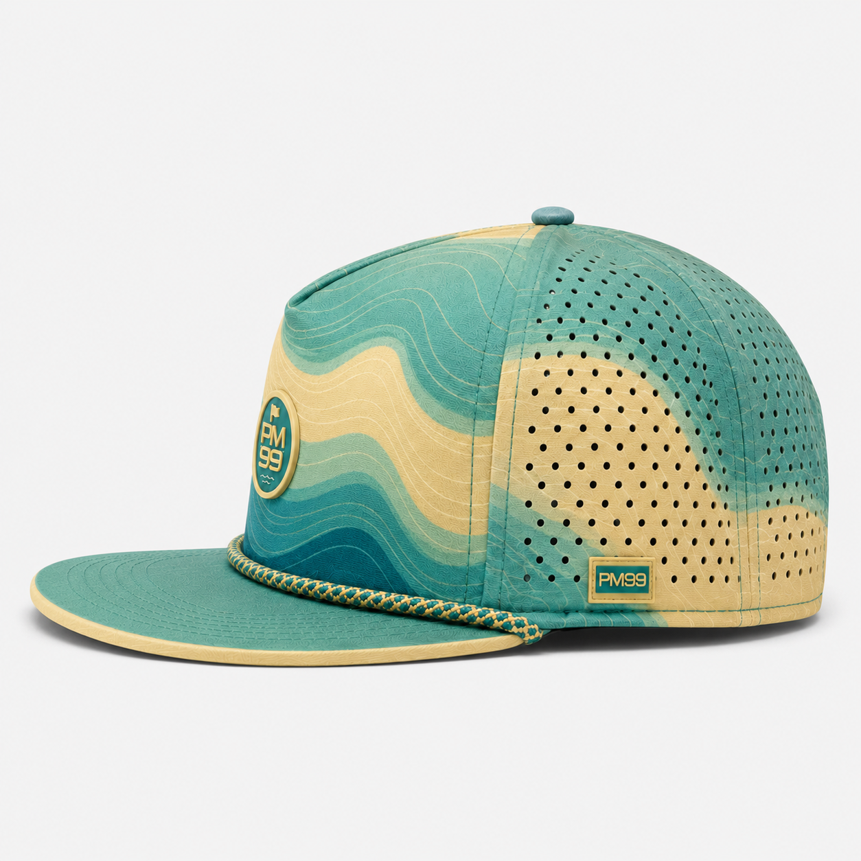 Teal Wave Pattern Golf Rope Hat,www.nearlonggolf.com,Teal Wave Pattern Golf Hat With Rope And Side Vents