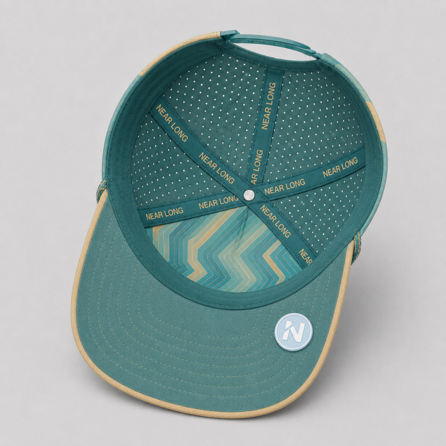 Teal Wave Pattern Golf Rope Hat,www.nearlonggolf.com,Teal Wave Pattern Golf Hat With Rope And Side Vents