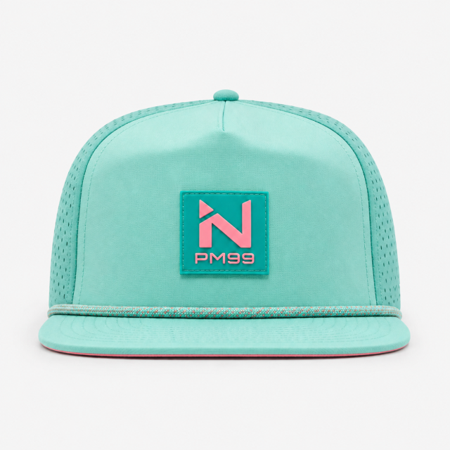 Aqua Golf Rope Hat,www.nearlonggolf.com,Aqua Golf Rope Hat With Coral Logo Patch And Flat Bill