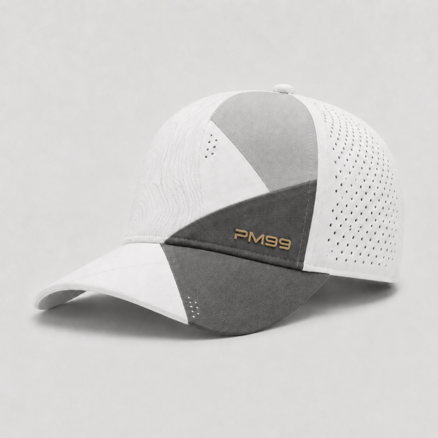 Golf Hat,www.nearlonggolf.com,White Grey 6 Panel Golf Hat With Geometric Pattern