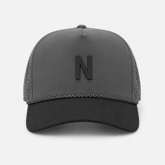 チャコールグレーのゴルフキャップ、www.nearlonggolf.com、ロープトリム付きメンズ用グレーブラックゴルフキャップ