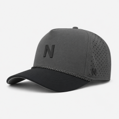 チャコールグレーのゴルフキャップ、www.nearlonggolf.com、ロープトリム付きメンズ用グレーブラックゴルフキャップ