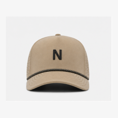 Khaki Breathable Golf Cap,www.nearlonggolf.com,Khaki Golf Cap With Rope Trim And Laser Cut Side Vents