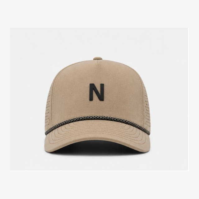 Khaki Breathable Golf Cap,www.nearlonggolf.com,Khaki Golf Cap With Rope Trim And Laser Cut Side Vents