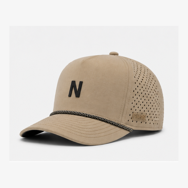 Khaki Breathable Golf Cap,www.nearlonggolf.com,Khaki Golf Cap With Rope Trim And Laser Cut Side Vents