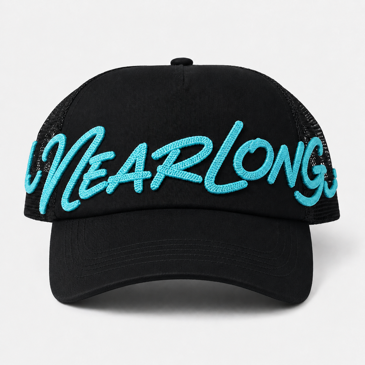 Back Golf Trucker Hat,www.nearlonggolf.com,Black Embroidered Golf Trucker Hat With Mesh Back