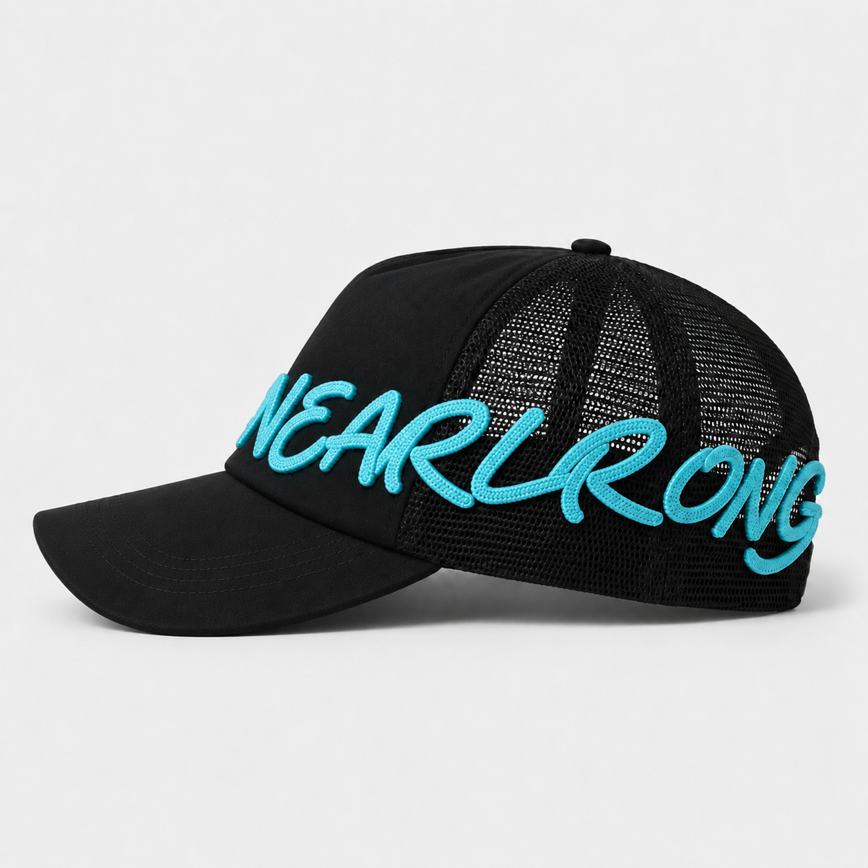 Back Golf Trucker Hat,www.nearlonggolf.com,Black Embroidered Golf Trucker Hat With Mesh Back
