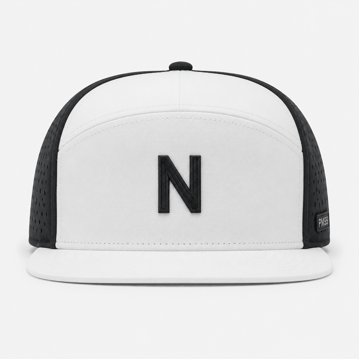 Black Five Panel Golf Cap,www.nearlonggolf.com,White Black 5 Panel Golf Hat With Flat Bill And Vents