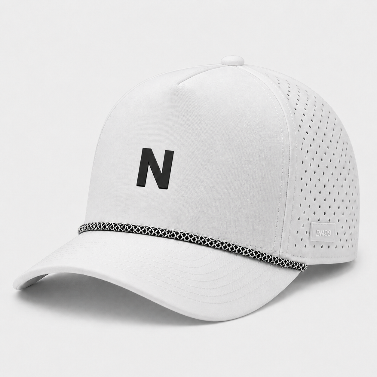 White Golf Hat,www.nearlonggolf.com,White Rope Golf Hat With Breathable Perforated Panels
