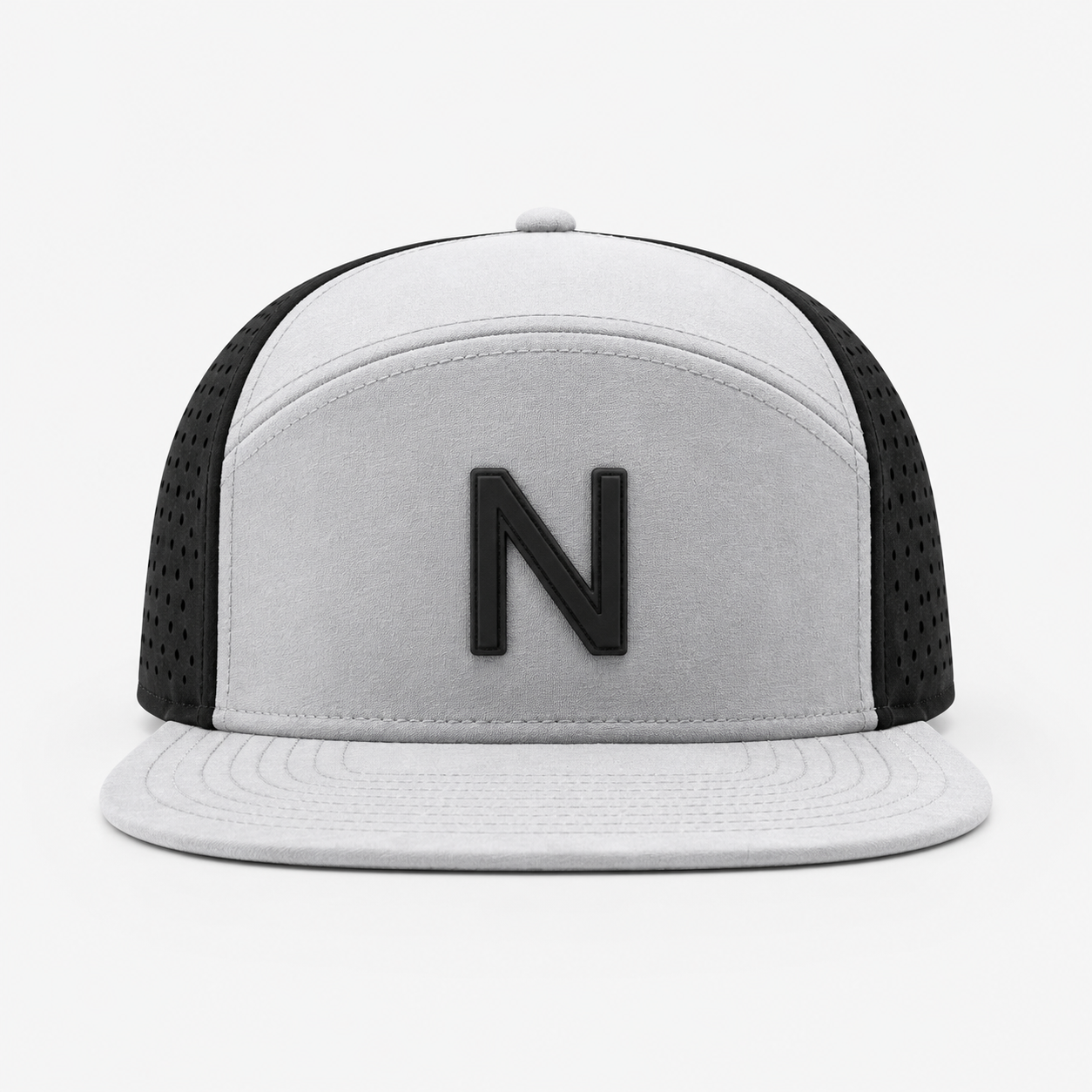 5パネルゴルフハット、www.nearlonggolf.com、パンチング加工パネル付きブラック＆ホワイト5パネルゴルフハット