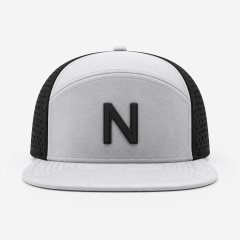 5パネルゴルフハット、www.nearlonggolf.com、パンチング加工パネル付きブラック＆ホワイト5パネルゴルフハット