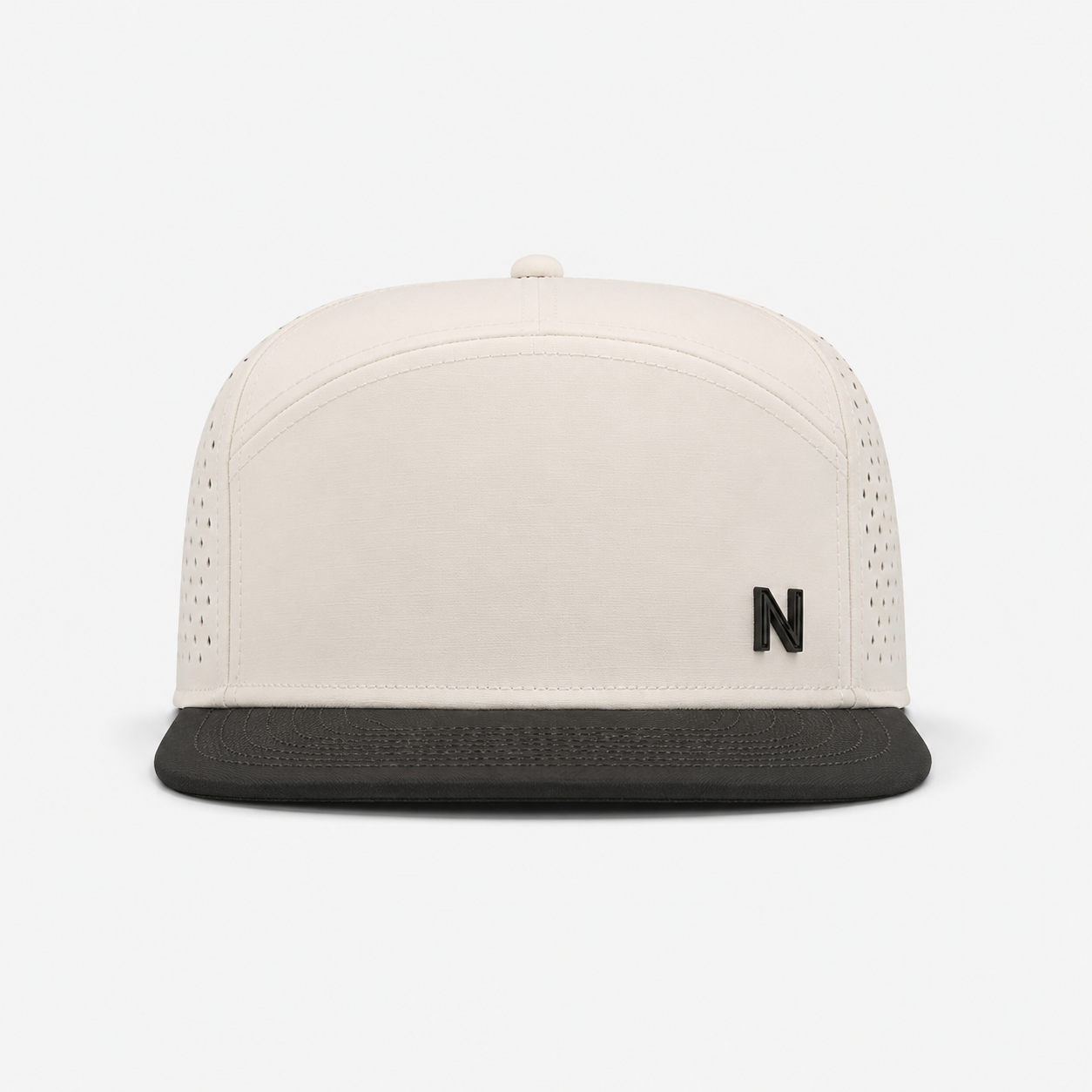 Off White Black 5 Panel Golf Hat Flat,www.nearlonggolf.com,White Black 5 Panel Golf Hat With Flat Bill And Vented Sides