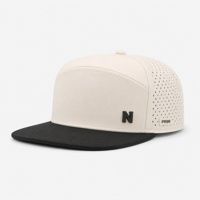 Off White Black 5 Panel Golf Hat Flat,www.nearlonggolf.com,White Black 5 Panel Golf Hat With Flat Bill And Vented Sides
